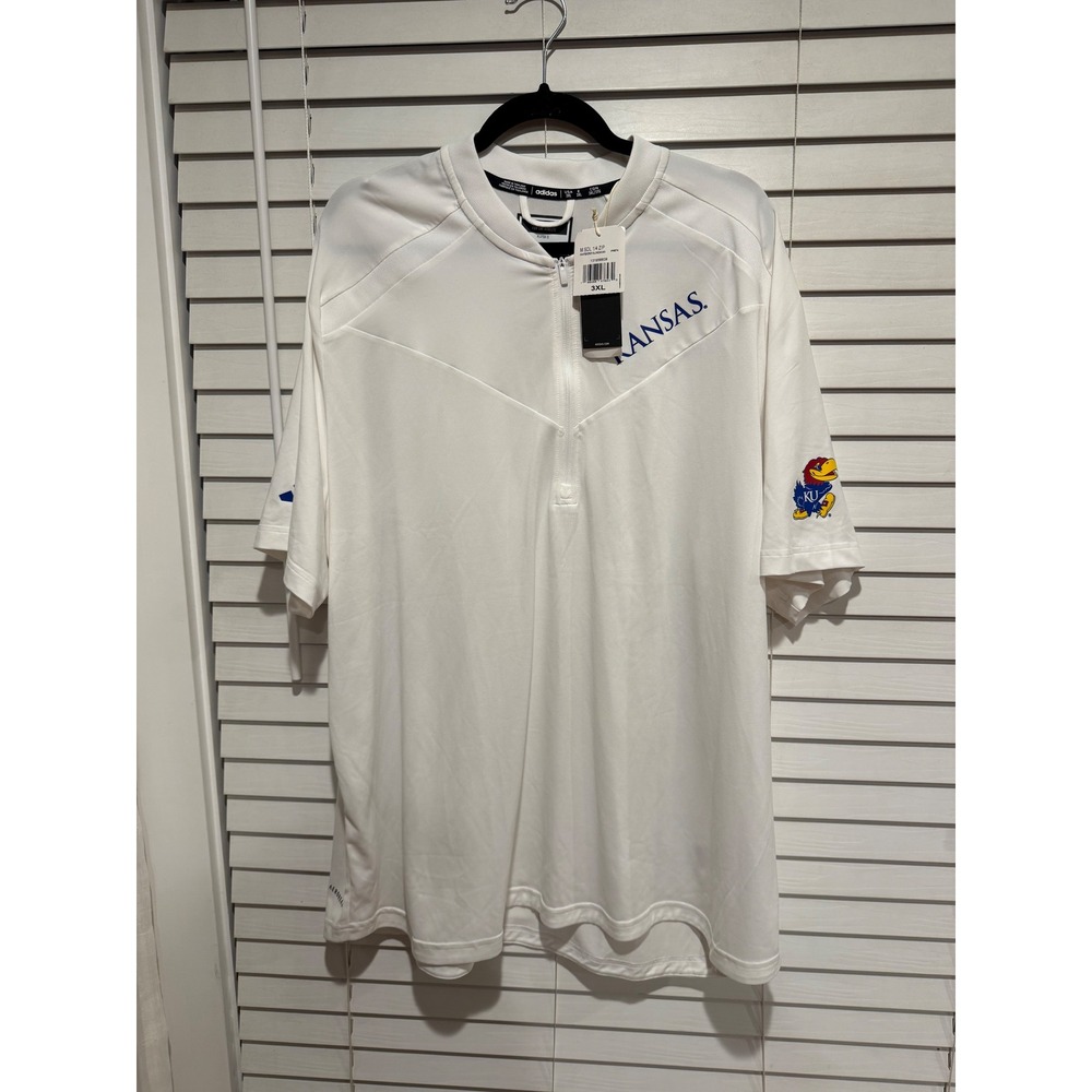 Adidas Kansas Jayhawks Mens 3XL White 1/4 Zip Athletic Shirt KU Logo NWT